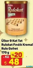 ÜLKER 9 KAT TAT RULOKAT FINDIK KREMALI RULO GOFRET 170 G fiyat ve kampanya bilgisi